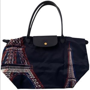 LONGCHAMP Pliage Navy Blue Red White Paris Tour Eiffel Travel Limited Bag NEW
